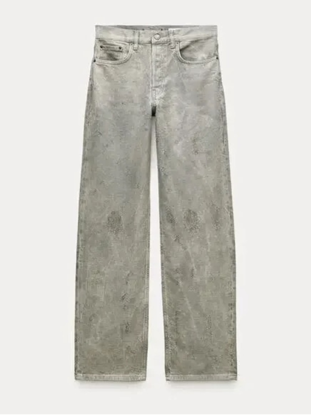 Zara Denim Jeans Gray Green Distressed Straight Leg Loose Fit 2 Grunge City